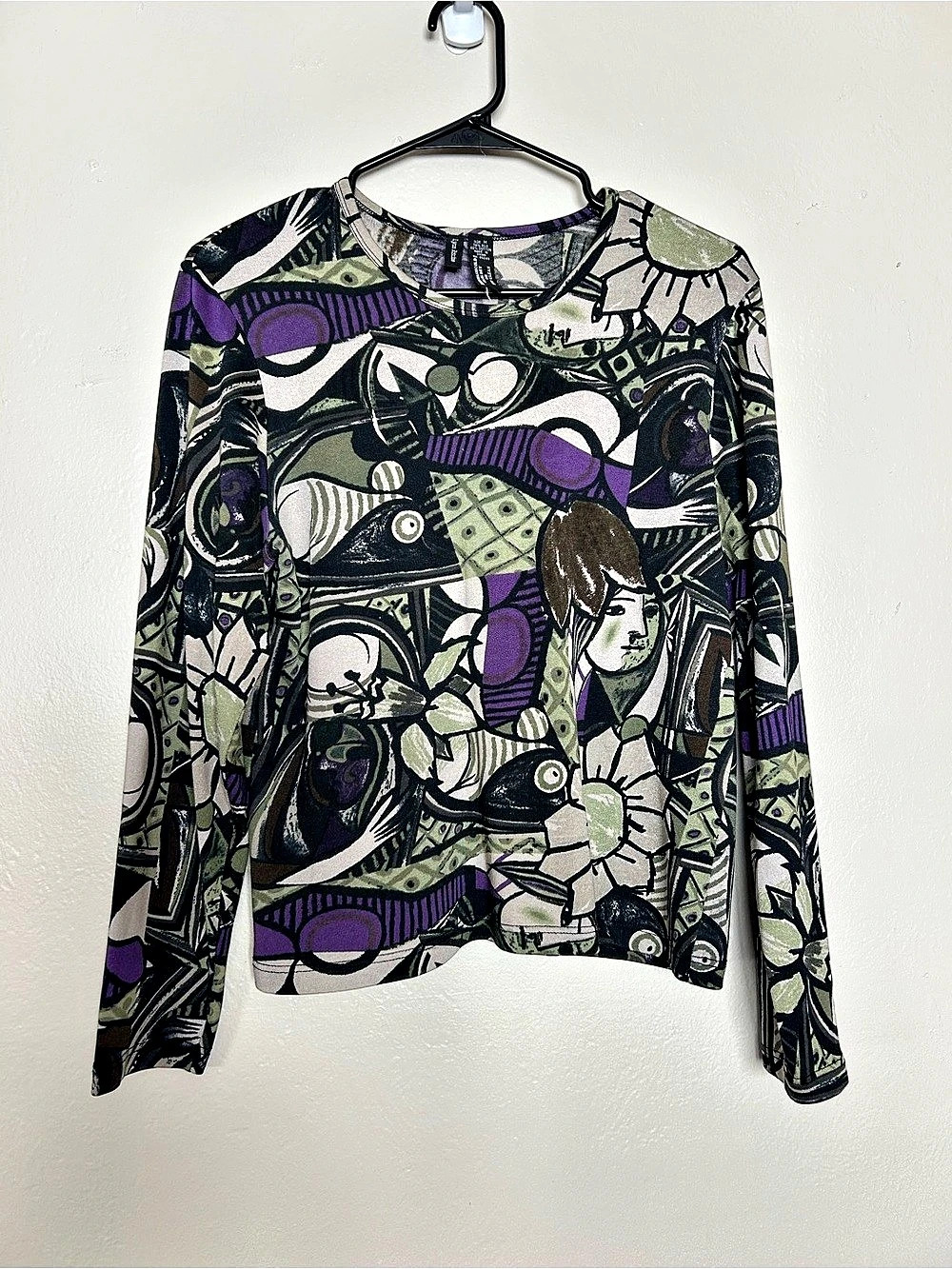 Vintage Whimsical Long Sleeve Silk Blend Top - Medium